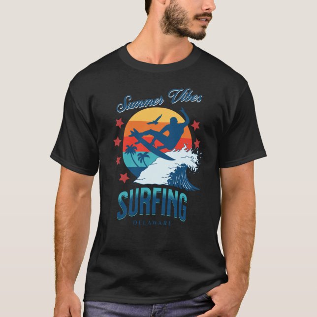 Summer Vibes Surfing Delaware USA T-Shirt (Front)