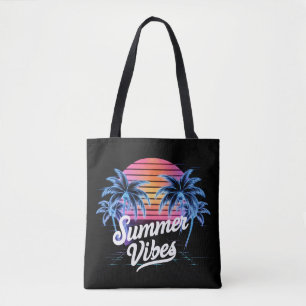 Summer Vibes Synthwave T-Shirt – Neon Palm Tree Tote Bag
