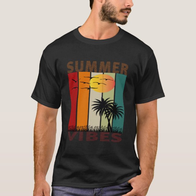 Summer Vibes T-Shirt Design with Palm Trees  (Front)