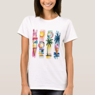 Summer Vibes Torn Collage – Retro Watercolor Beach T-Shirt