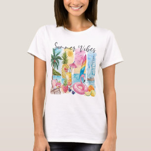 Summer Vibes Torn Collage – Retro Watercolor Beach T-Shirt