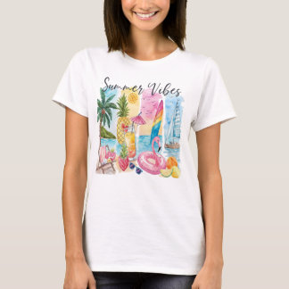 Summer Vibes Torn Collage – Retro Watercolor Beach T-Shirt