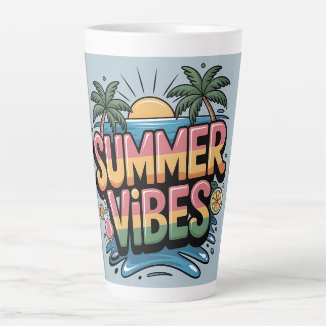 Summer Vibes Tropical Beach Latte Mug (Front)