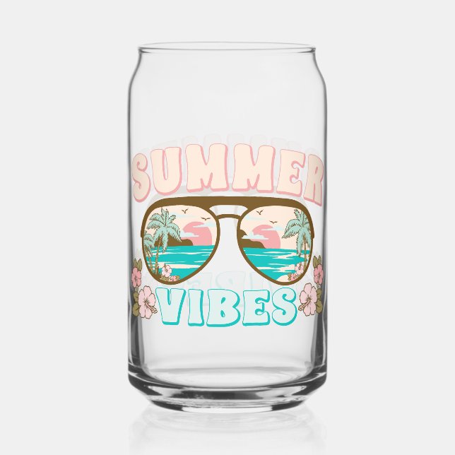 Summer Vibes Tropical Beach Summer Fun Can Glass (Front)