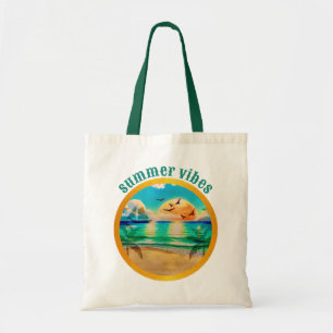 Summer Vibes, Tropical Beach Sunset Design Tote Bag