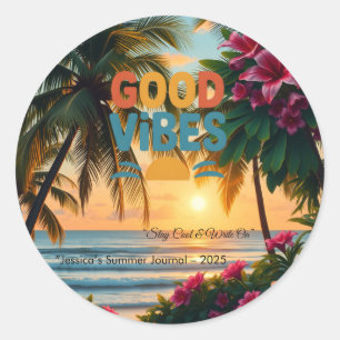 Summer Vibes Tropical Notebook  Classic Round Sticker