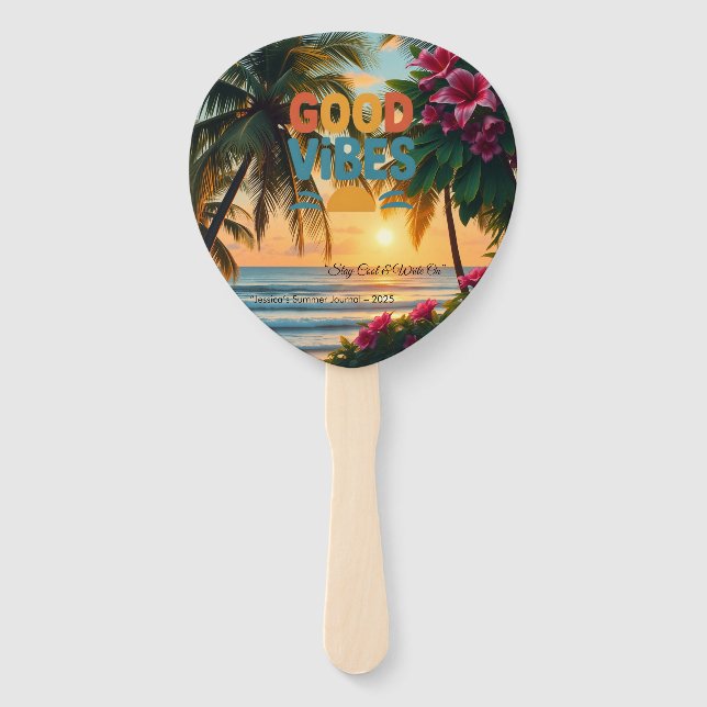 Summer Vibes Tropical Notebook  Hand Fan (Front)