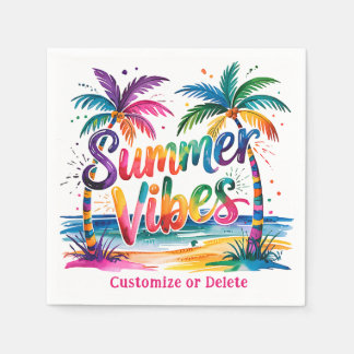 Summer Vibes Tropical Palm Tree Ocean Personalised Napkin