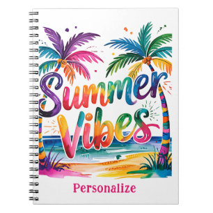 Summer Vibes Tropical Palm Tree Ocean Personalised Notebook