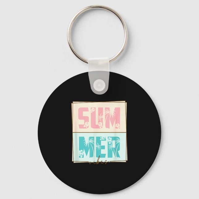 Summer vibes tropical palm tree retro beach key ring (Front)