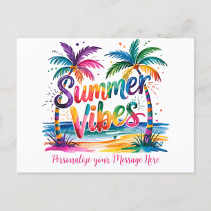 Summer Vibes Tropical Palm Trees & Ocean Sunset Announcement Postcard