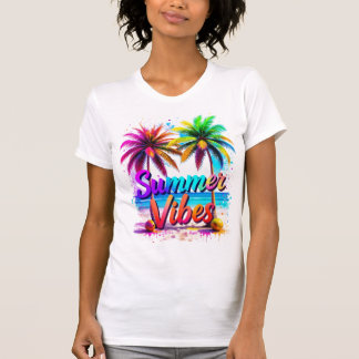 Summer Vibes Tropical Rainbow Palm Tree Design T-Shirt