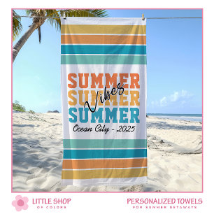 Summer Vibes Tropical Stripes Customisable Beach Towel