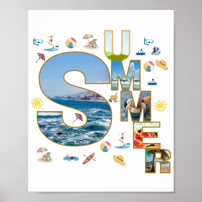 Summer Vibes Typography Collage Art Poster (Front)