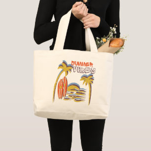 Summer Vibes Vacation Vintage Large Tote Bag