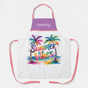 Summer Vibes Vibrant Palm Trees Ocean Personalised Apron