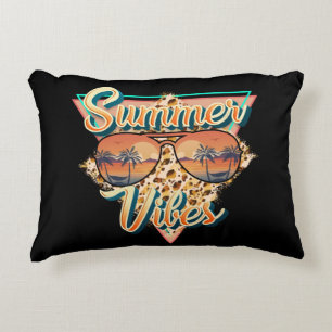 Summer Vibes   Vintage Sunglasses   Beach Sunset Decorative Cushion