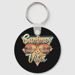 Summer Vibes Vintage Sunglasses Beach Sunset Key Ring