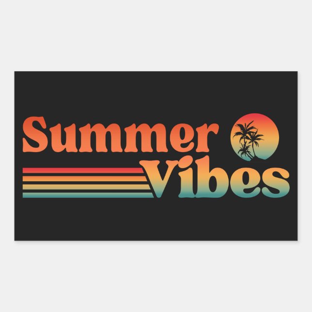 SUMMER VIBES VINTAGE SUNSET VACATION RECTANGULAR STICKER (Front)