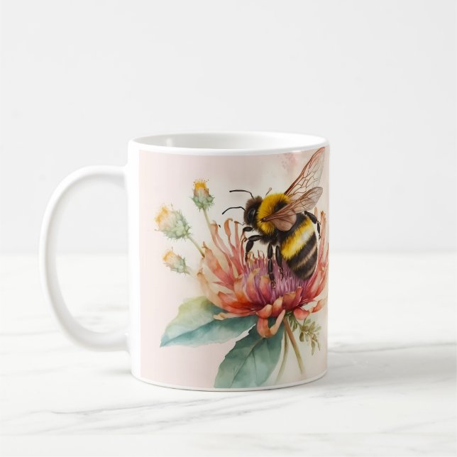 Summer Vibes Watercolor Bumblebee Flowers -  Coffee Mug (Left)