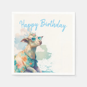 Summer Vibes Watercolor Goat - Happy Birthday Napkin