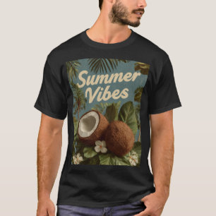 "Summer Vibes" with Coconuts and Tropical Foliage T-Shirt