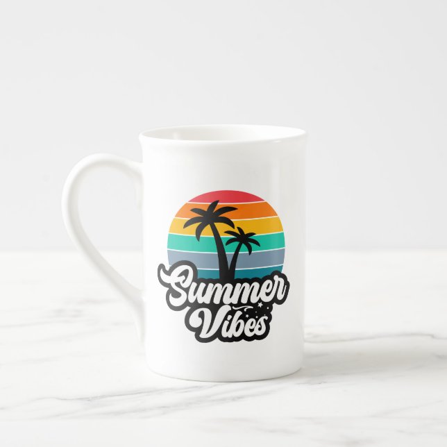 Summer Vibes with Palm Trees Design Bone China Mug (Left)