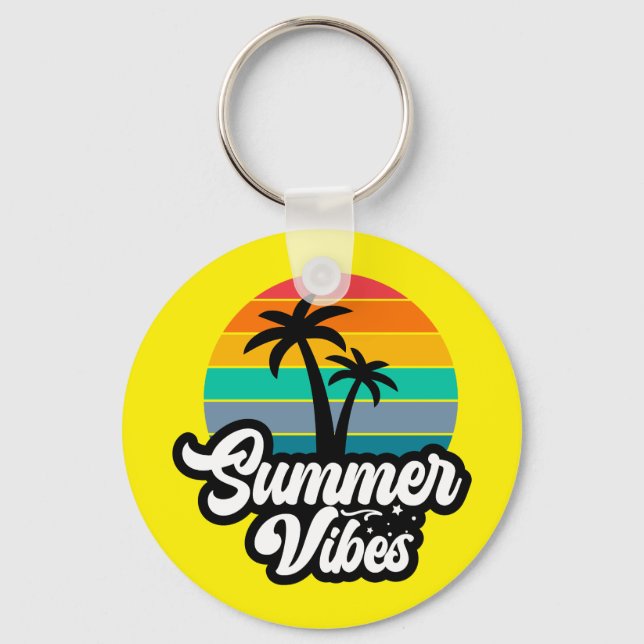 Summer Vibes with Palm Trees Design Key Ring (Front)