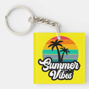 Summer Vibes with Palm Trees Design Key Ring