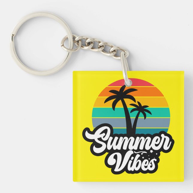Summer Vibes with Palm Trees Design Key Ring (Front)
