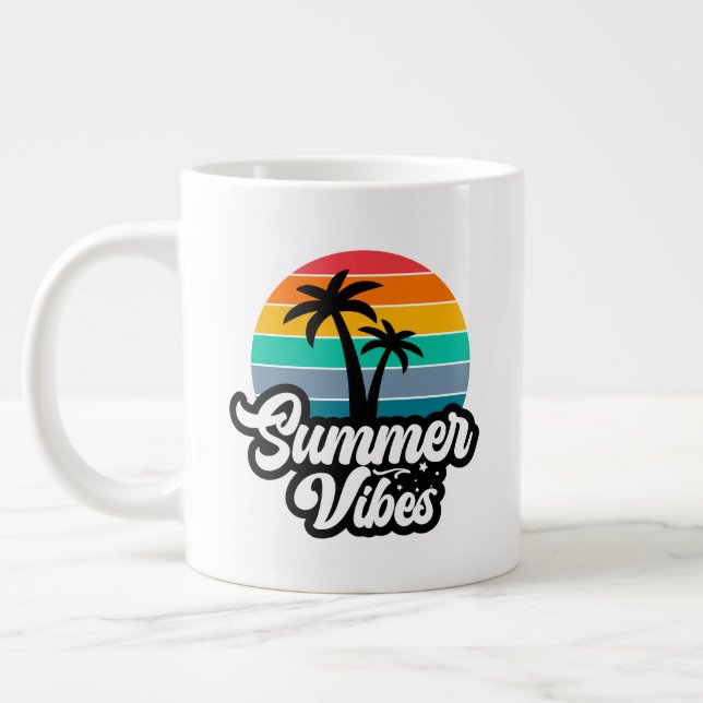Summer Vibes with Palm Trees Design Large Coffee Mug (Left)