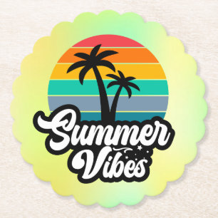Summer Vibes with Palm Trees Design Paper Coaster