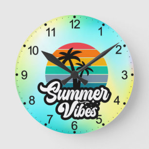 Summer Vibes with Palm Trees Design Round Clock