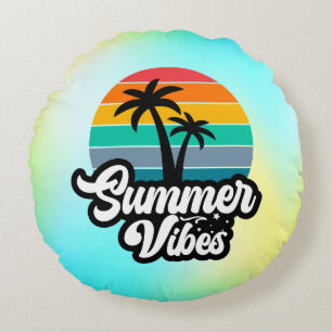 Summer Vibes with Palm Trees Design Round Cushion
