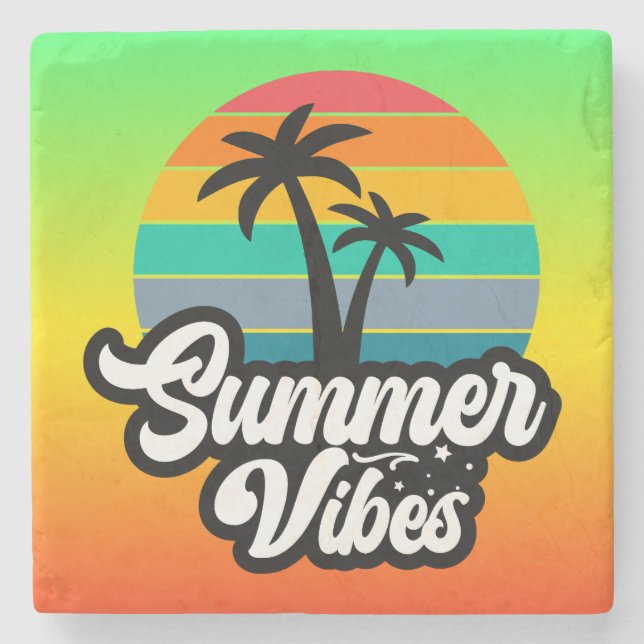 Summer Vibes with Palm Trees Design Stone Coaster (Front)