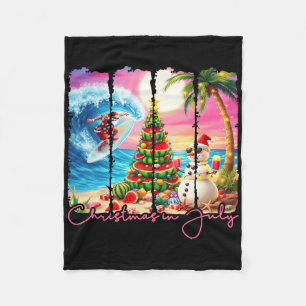 Summer Vibes Xmas In July Santa Surfing Beach Trip Fleece Blanket