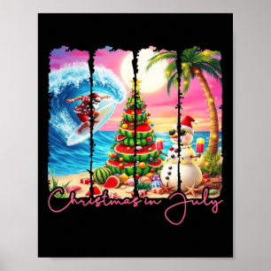Summer Vibes Xmas In July Santa Surfing Beach Trip Poster