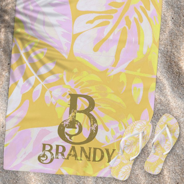 Summer Vibes Yellow Palm Leaf Beach Towel (Creator Uploaded)