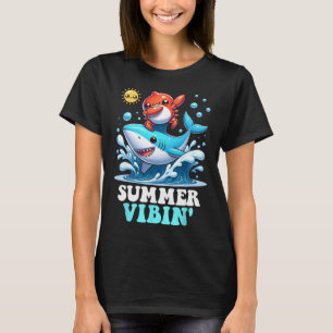 Summer Vibin' Dabbing Crab Surfing Shark Sun Cute T-Shirt