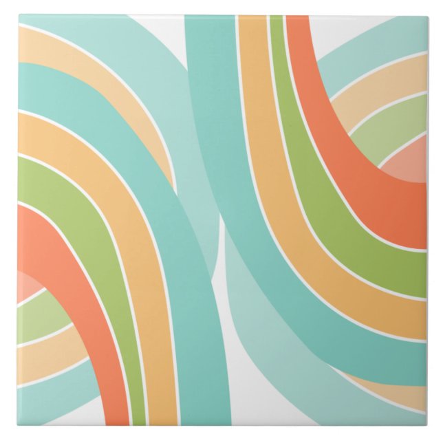 Summer vibrant, curvy print ceramic tile (Front)