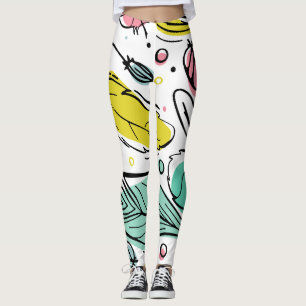 Summer vibrant leaf l Colourful White Pink Leggings