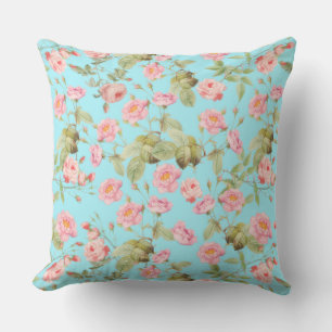 Summer Victorian Vintage Roses Pattern on Teal Cushion