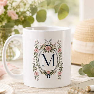 Summer Vintage Garden Floral Monogram Golfer Coffee Mug