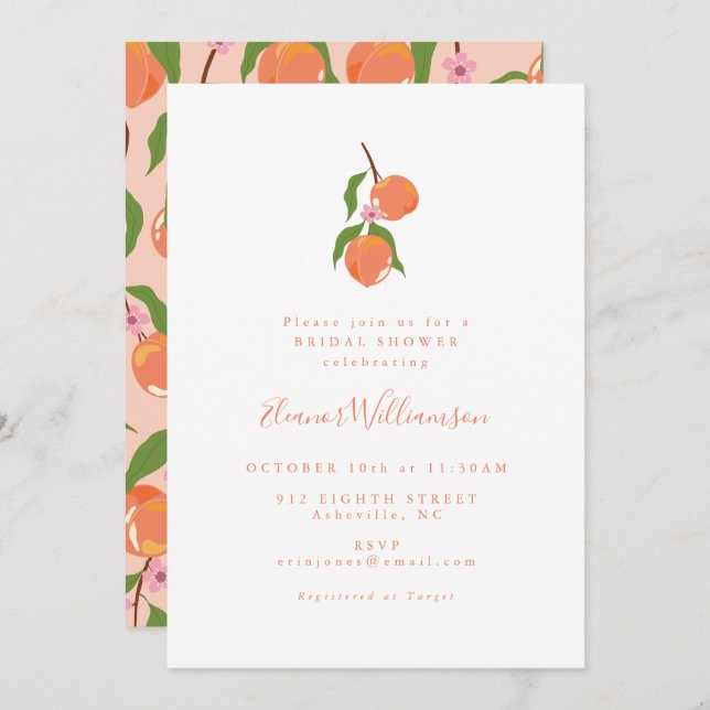 Summer Vintage Peach Fruit Boho Bridal Shower Invitation (Front/Back)