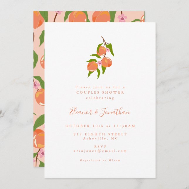 Summer Vintage Peach Fruit Boho Couples Shower Invitation (Front/Back)