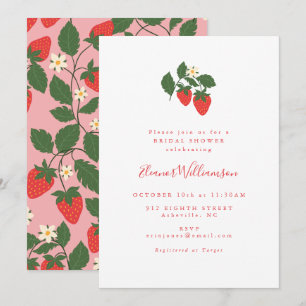 Summer Vintage Red Strawberries Boho Bridal Shower Invitation