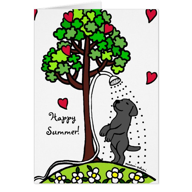 Summer Water Fun Black Labrador Cartoon (Front)