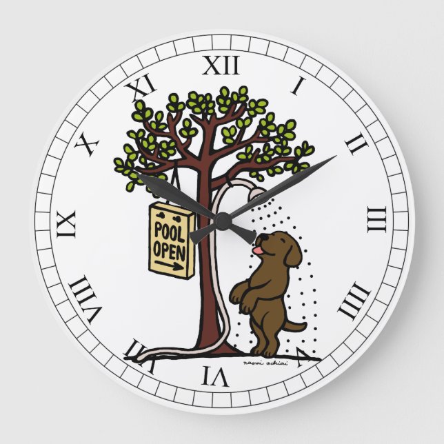 Summer Water Fun Chocolate Labrador Large Clock (Front)