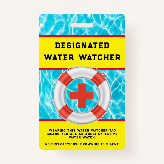 Summer Water Pool Safety Lifeguard Water Watcher ID Badge (Front)