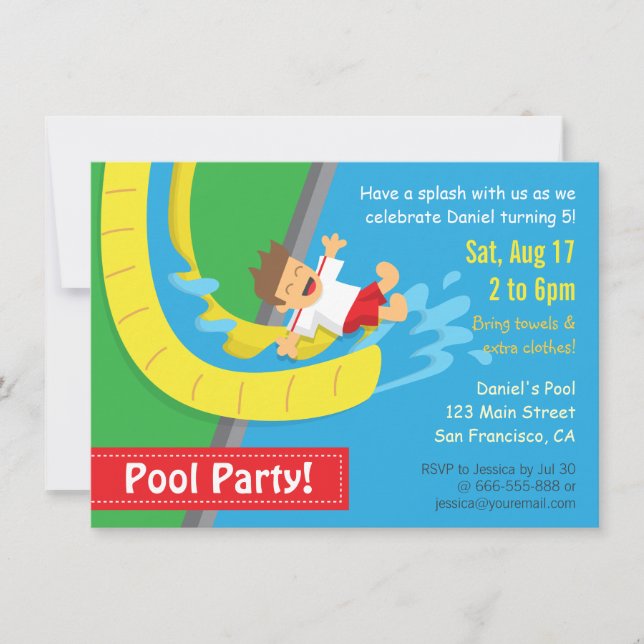 Summer Water Slide Birthday Pool Party Invitation (Front)